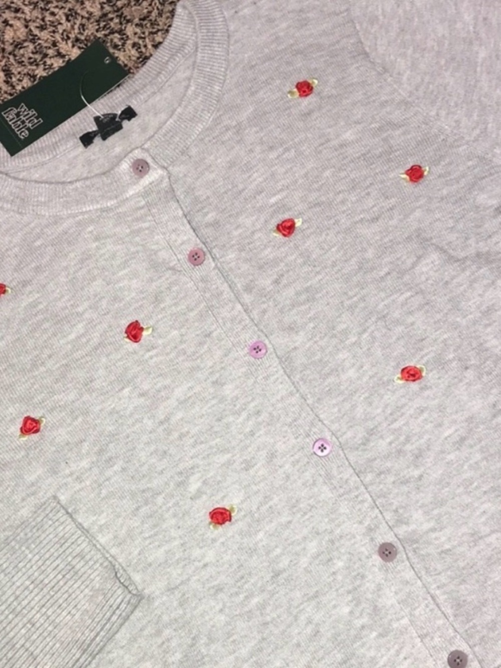 Wild Fable Embroidered Rosette Gray Button Down Soft Cardigan XXL | NWT - Picture 4 of 9